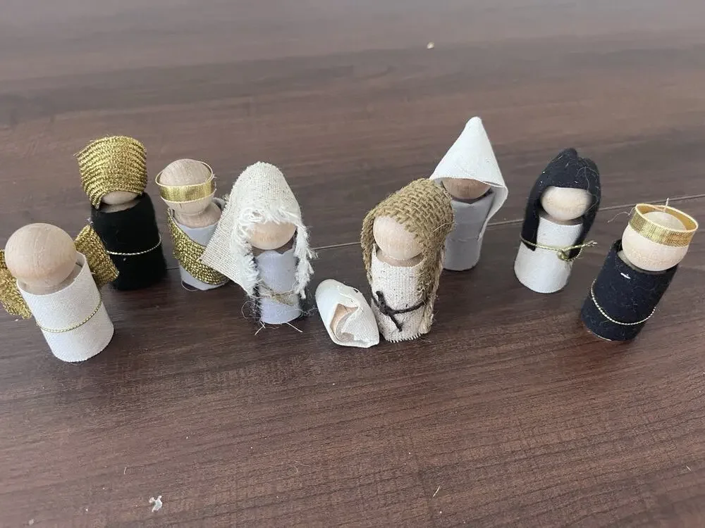 Nativity Set Handmade Wooden 9 Piece Miniature Christmas Decor Holy Vintage